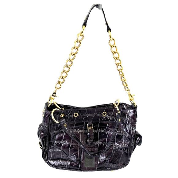 Ora Vegan Leather Alligator Purse Gold Hardware Chain Strap Maroon Shoulder Bag - Picture 1 of 11
